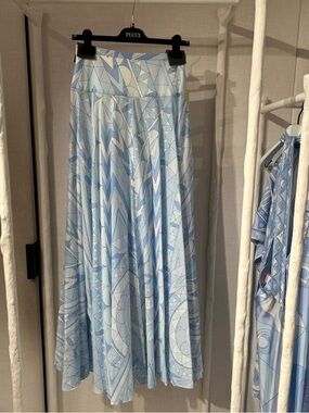 Pucci Light Blue Printed Maxi Skirt